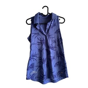 Under Armour Iso-Chill Sleeveless Golf Polo Blue Tropical Palm Print Womens XS